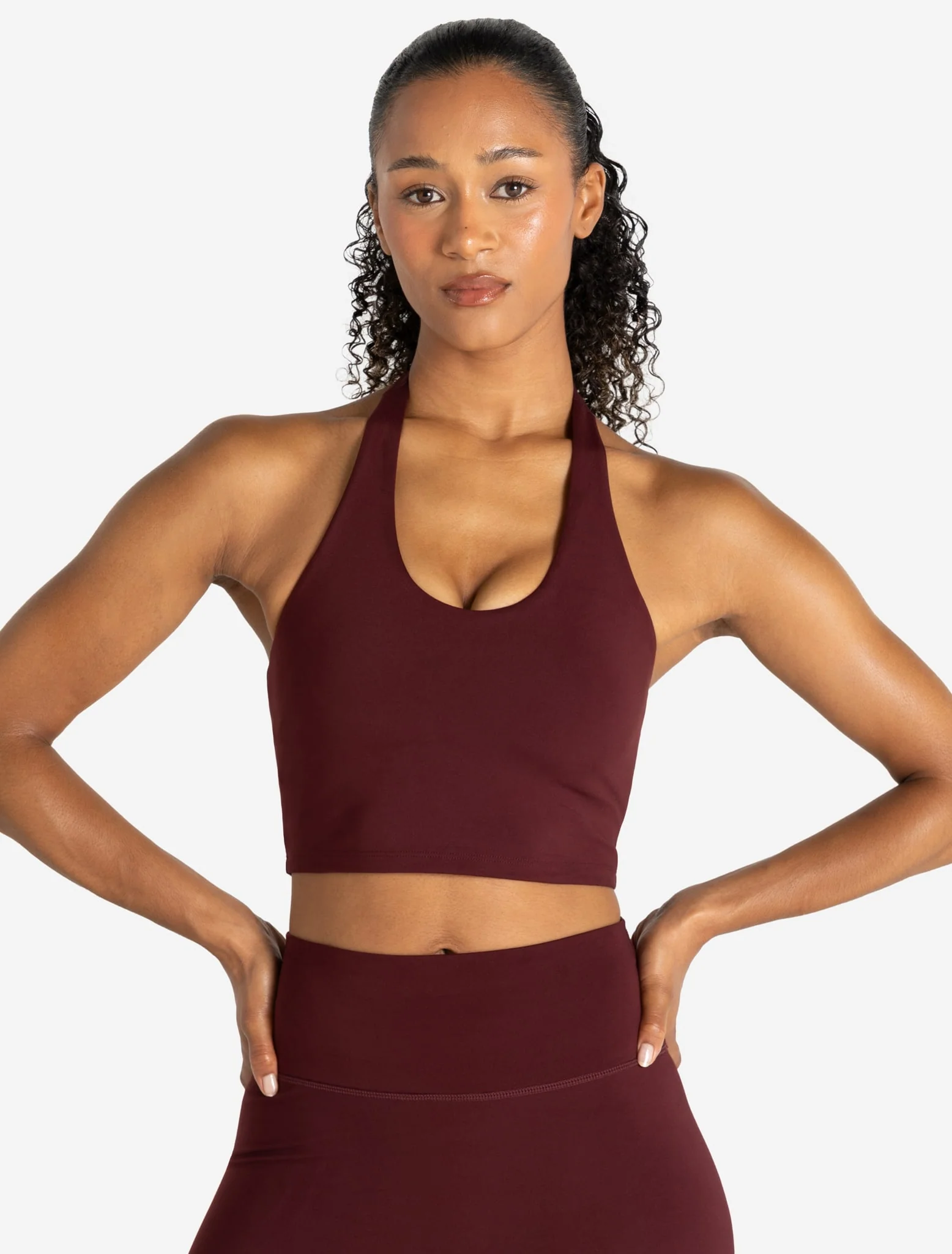 Allure Halter Built-in Bra Crop Top - Dark Burgundy
