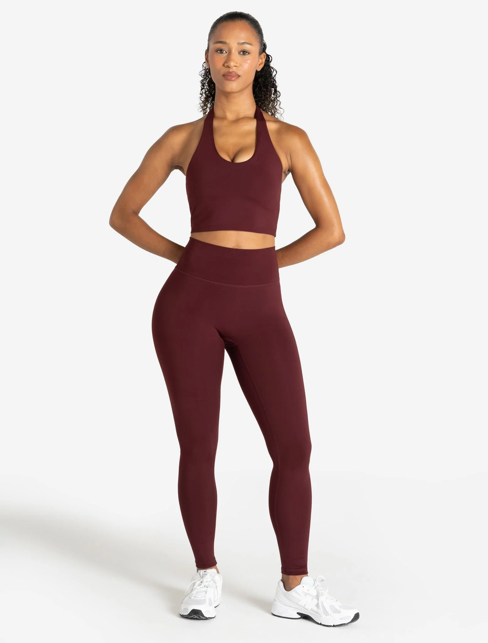 Allure Halter Built-in Bra Crop Top - Dark Burgundy - Image 3