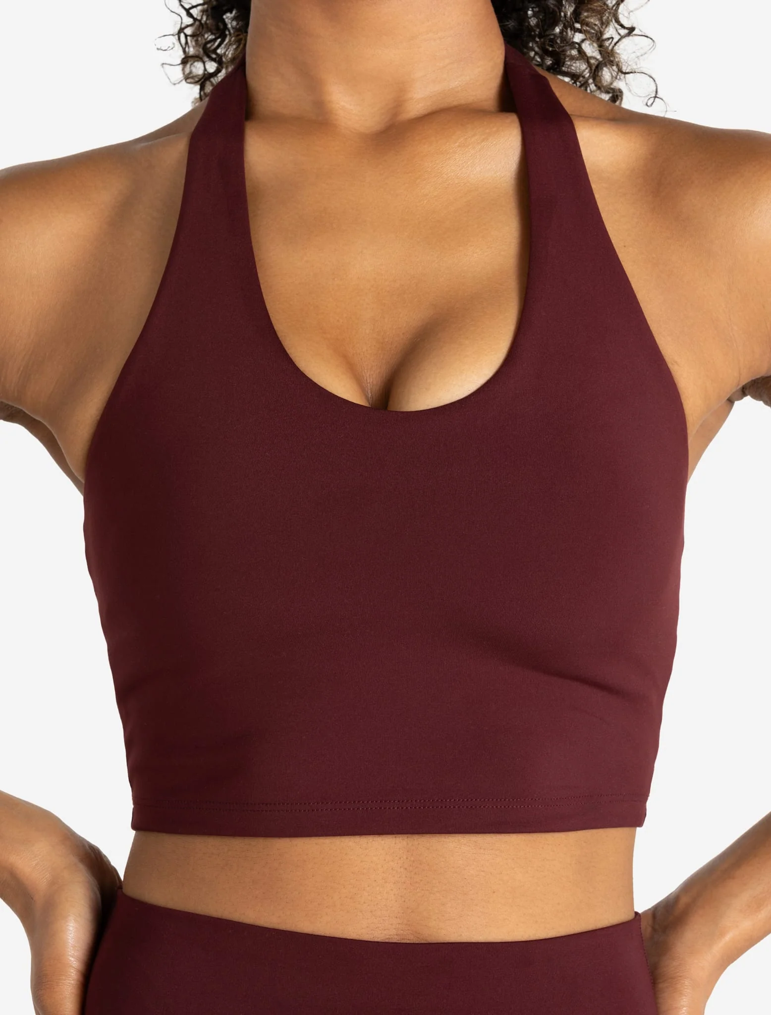 Allure Halter Built-in Bra Crop Top - Dark Burgundy - Image 5