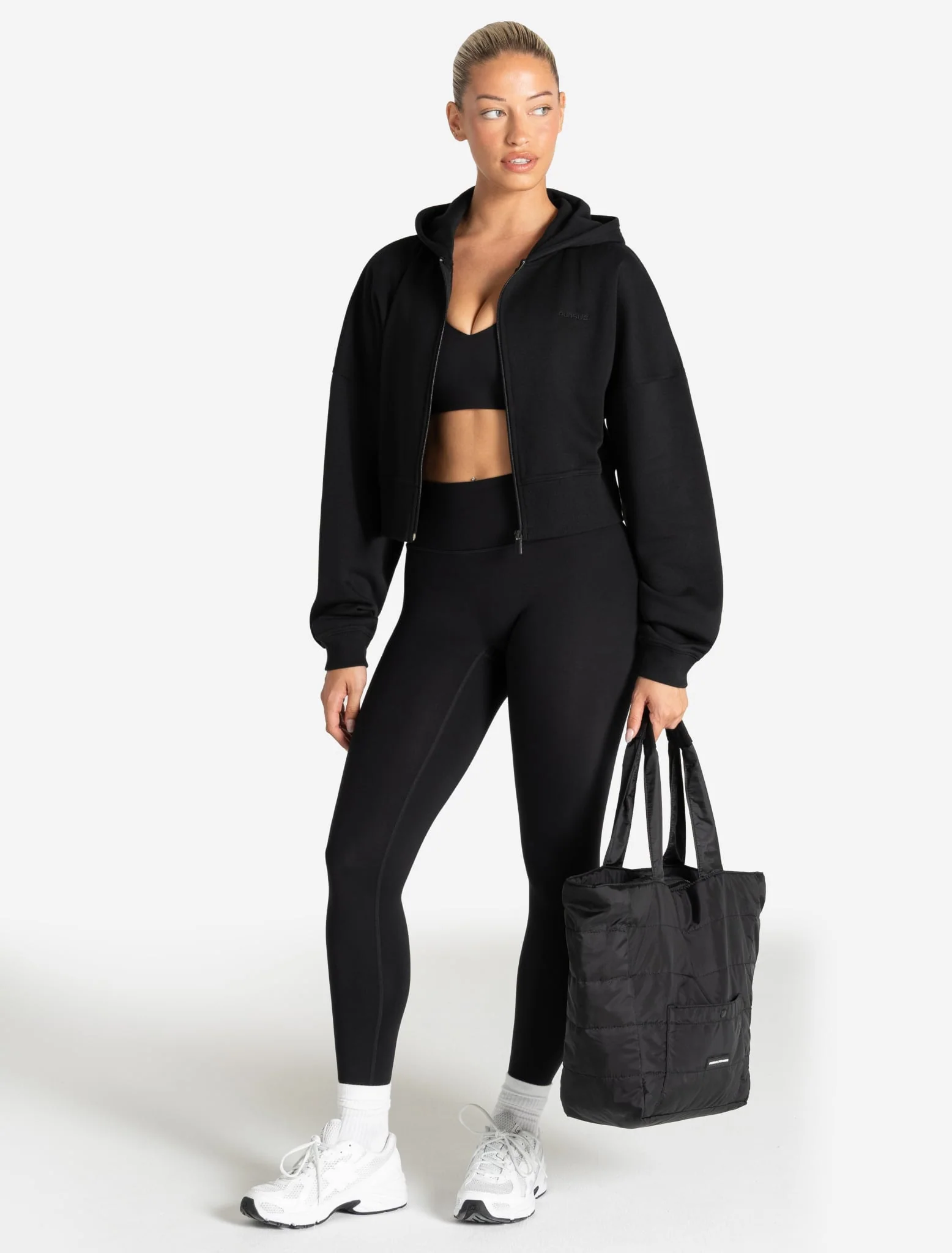 Core Crop Zip Hoodie - Black - Image 3