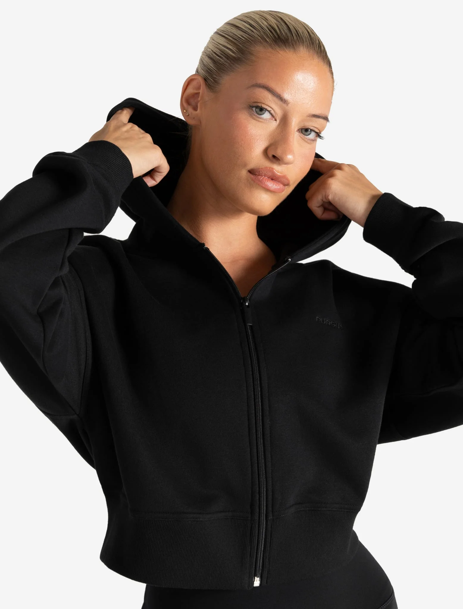 Core Crop Zip Hoodie - Black - Image 5