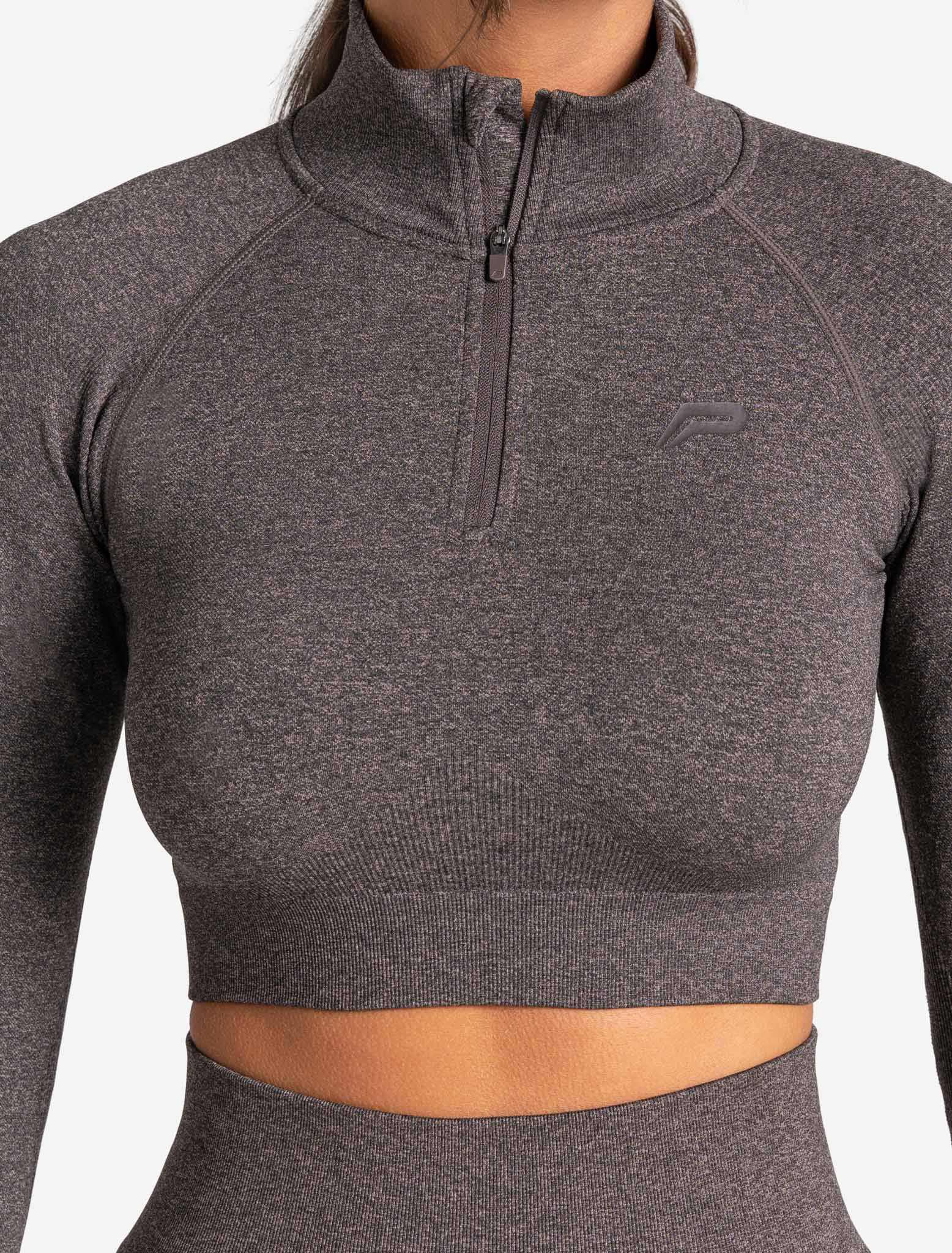 Core Seamless Crop 1/2 Zip - Brown Marl - Image 3