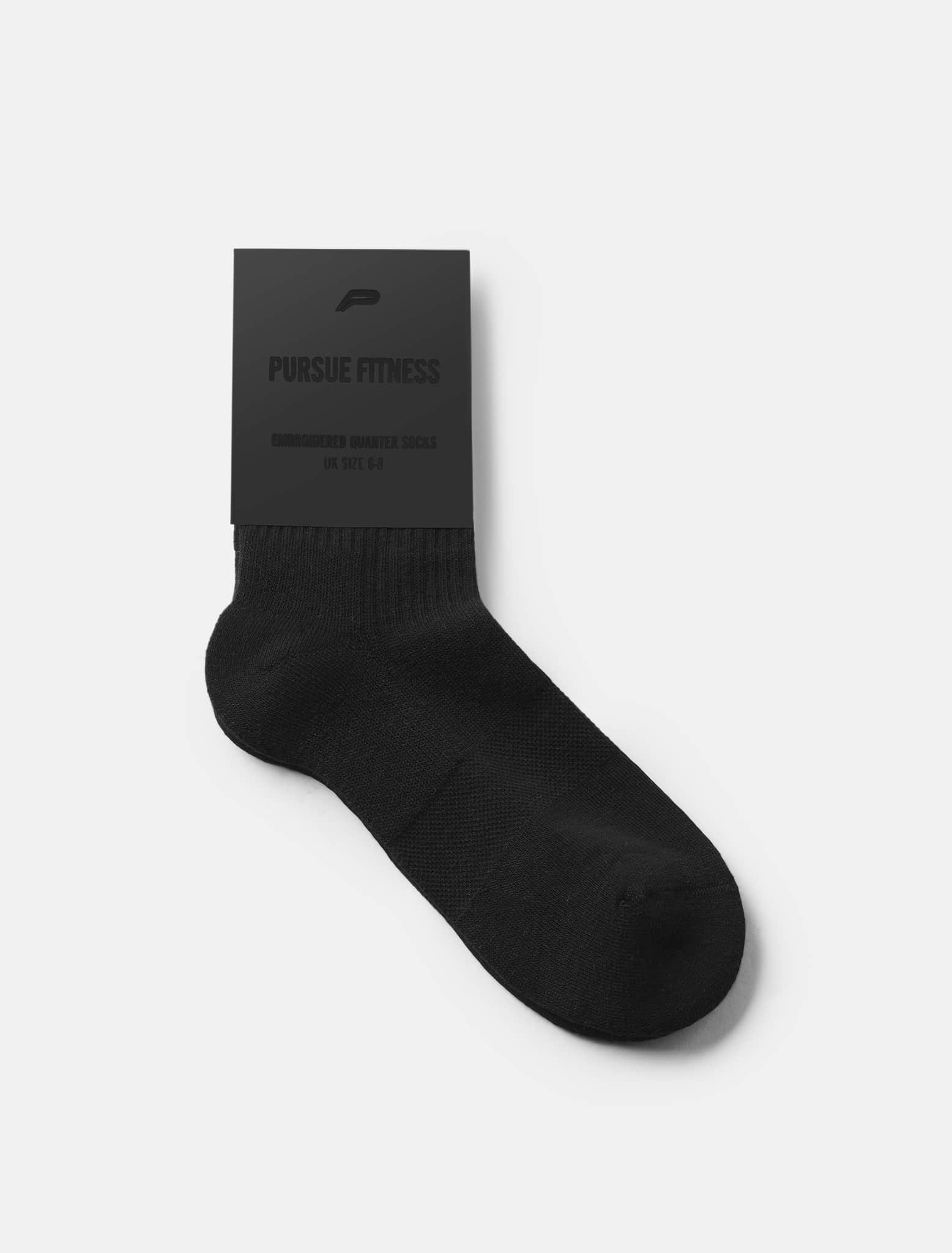 Embroidered Quarter Socks - Black (Unisex) - Image 3