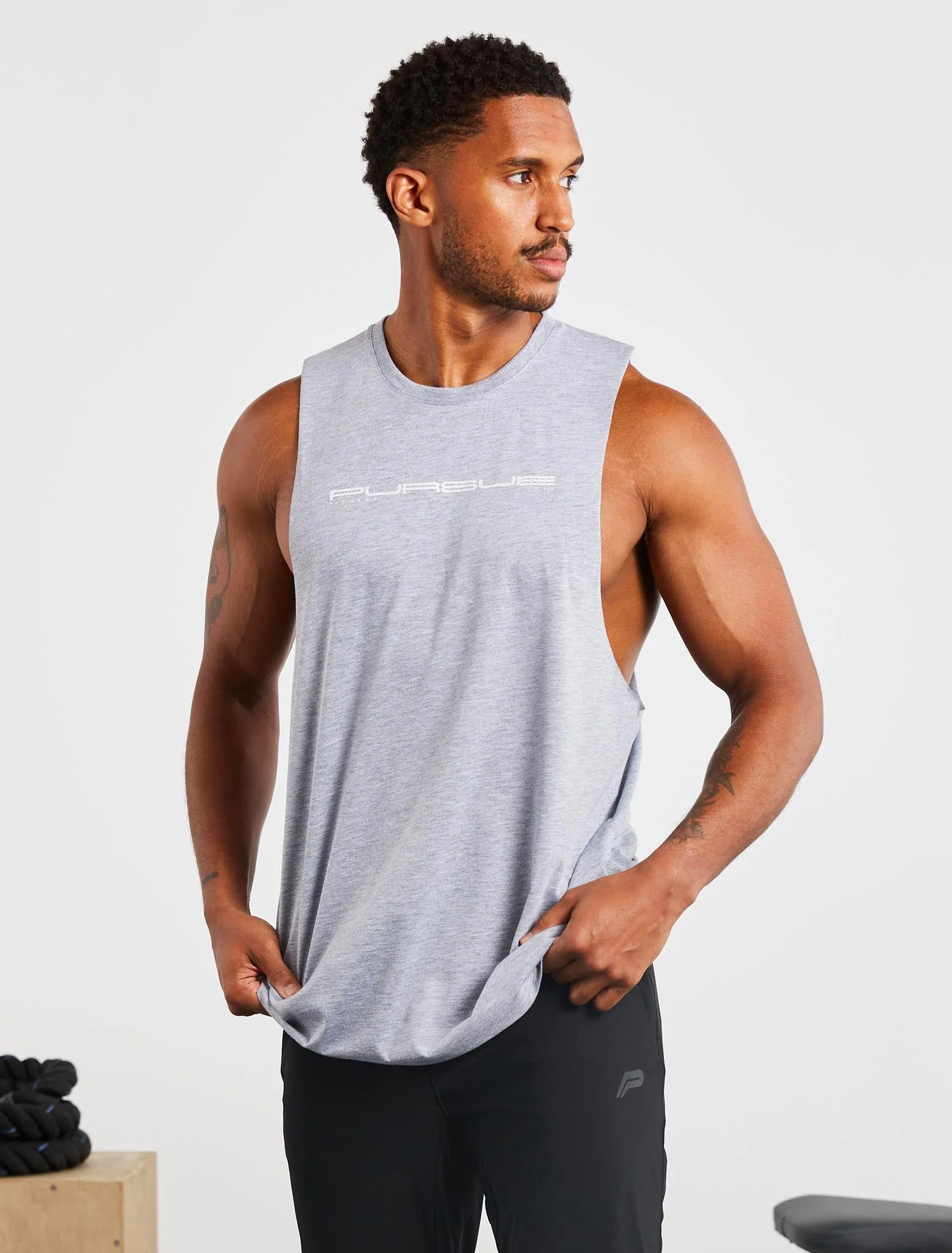 Graphic Drop Arm Tank - Grey Marl - Image 4