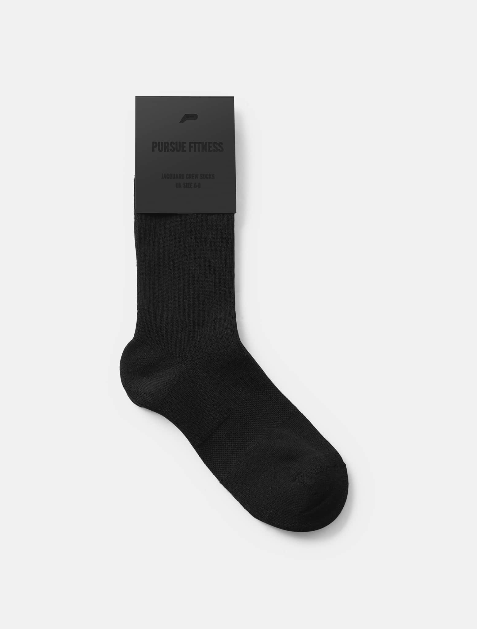 Jacquard Crew Socks - Black (Unisex) - Image 3