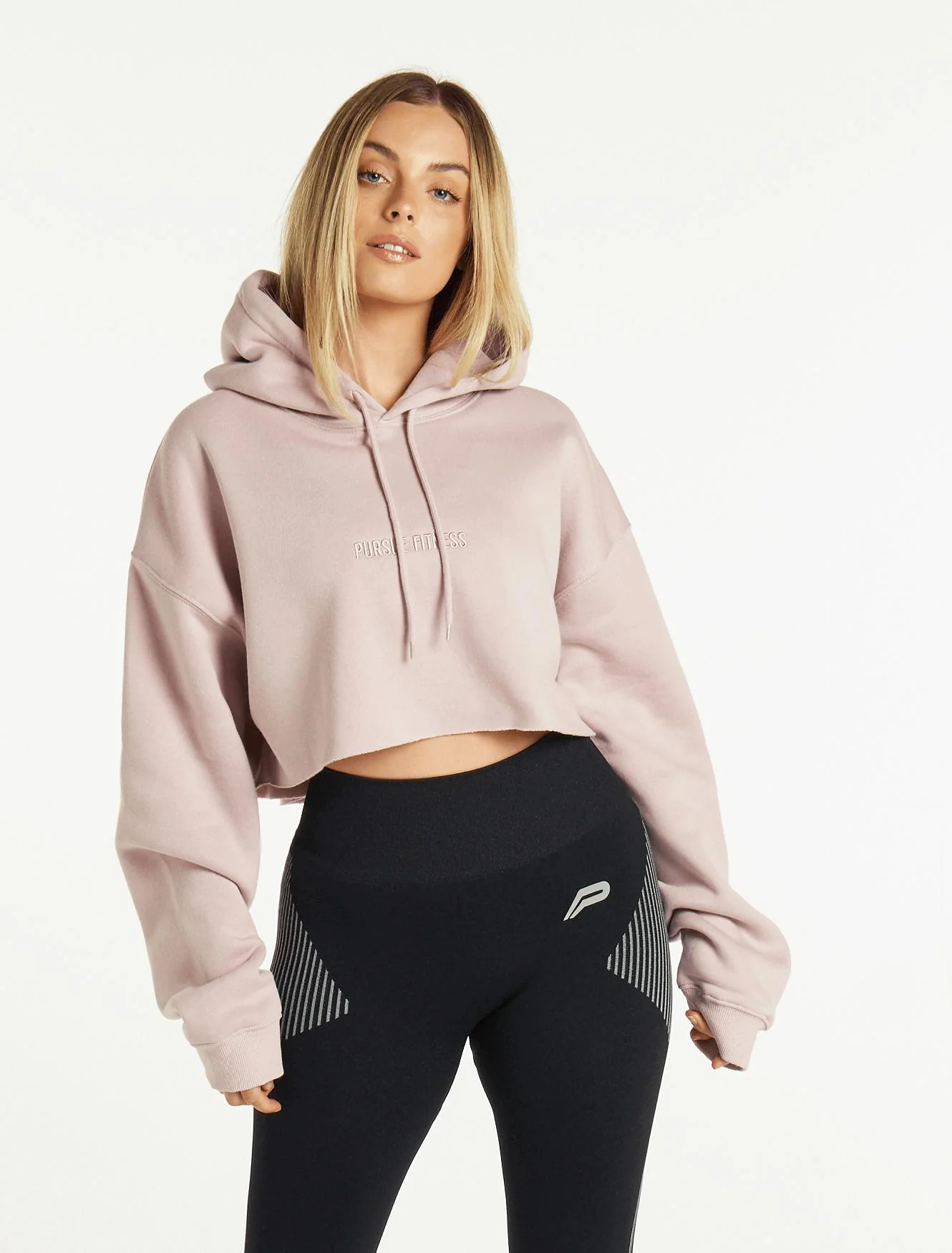 Oversized Crop Hoodie - Dusky Pink - Image 6