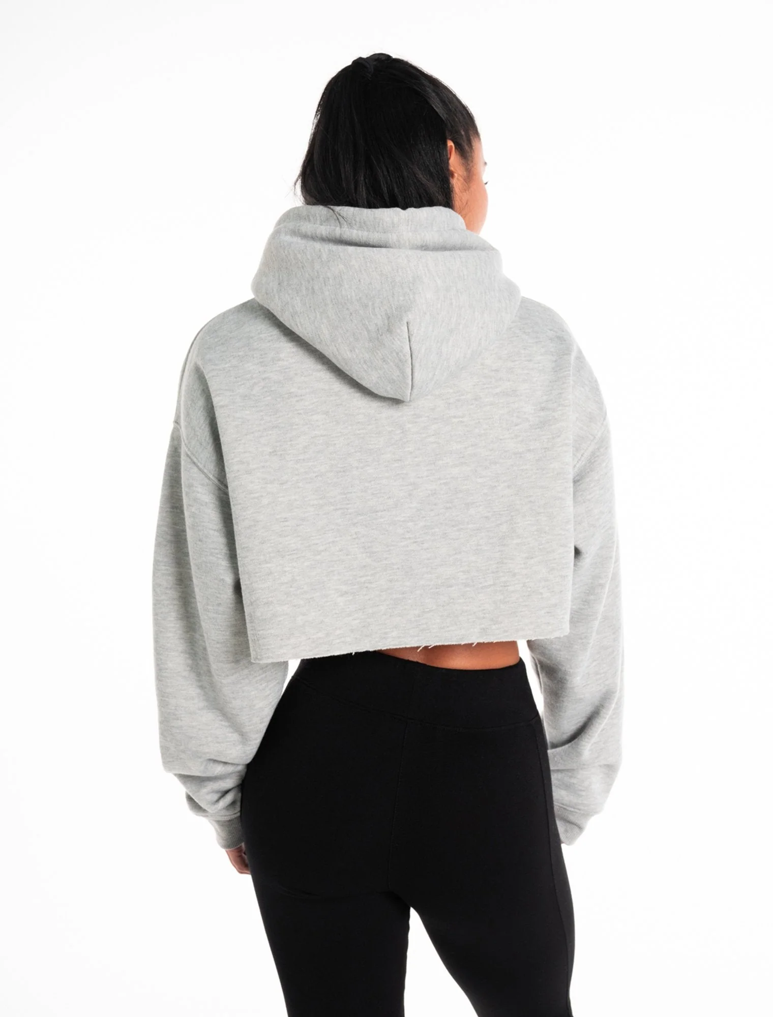 Oversized Crop Hoodie - Marl Grey - Image 3