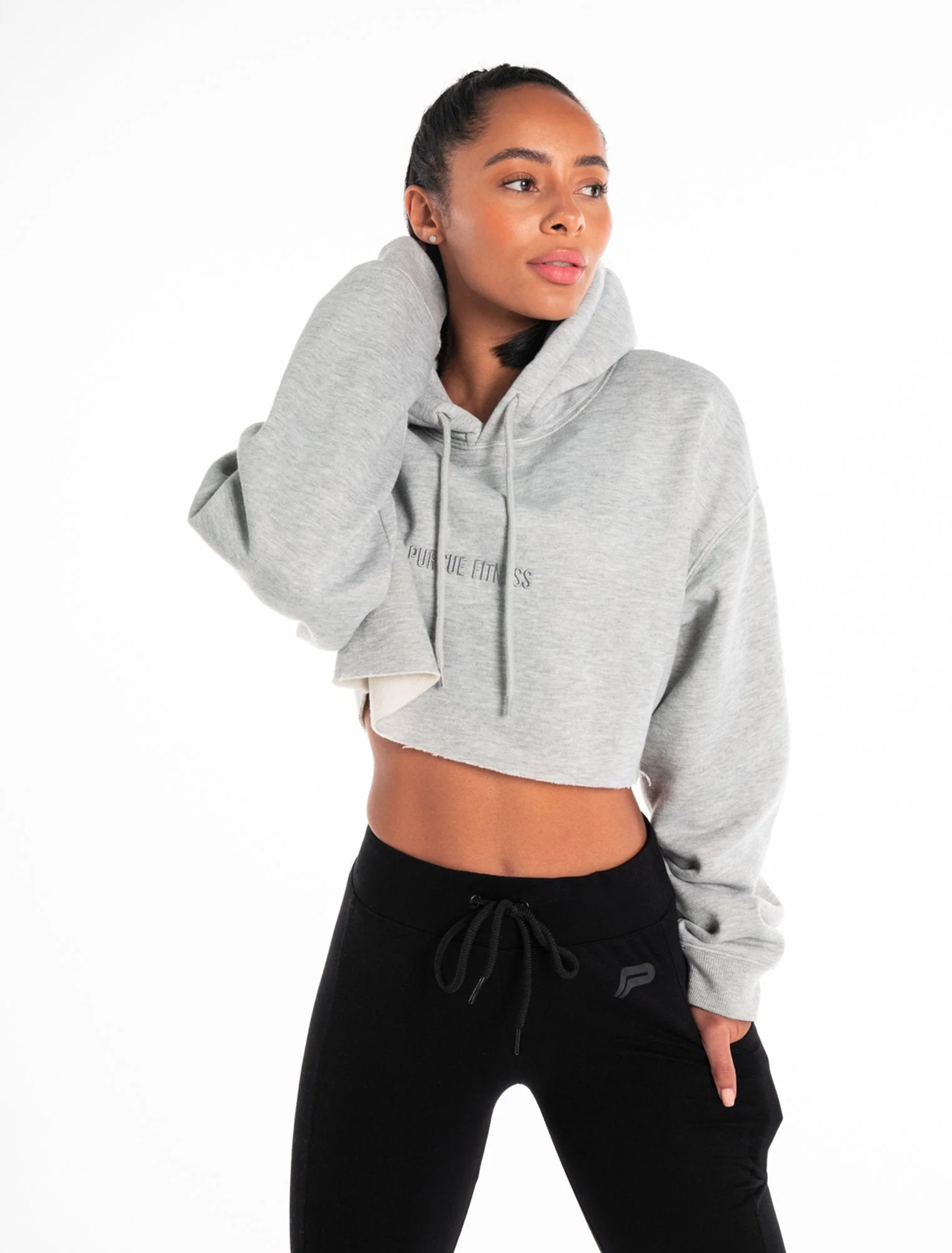 Oversized Crop Hoodie - Marl Grey - Image 4