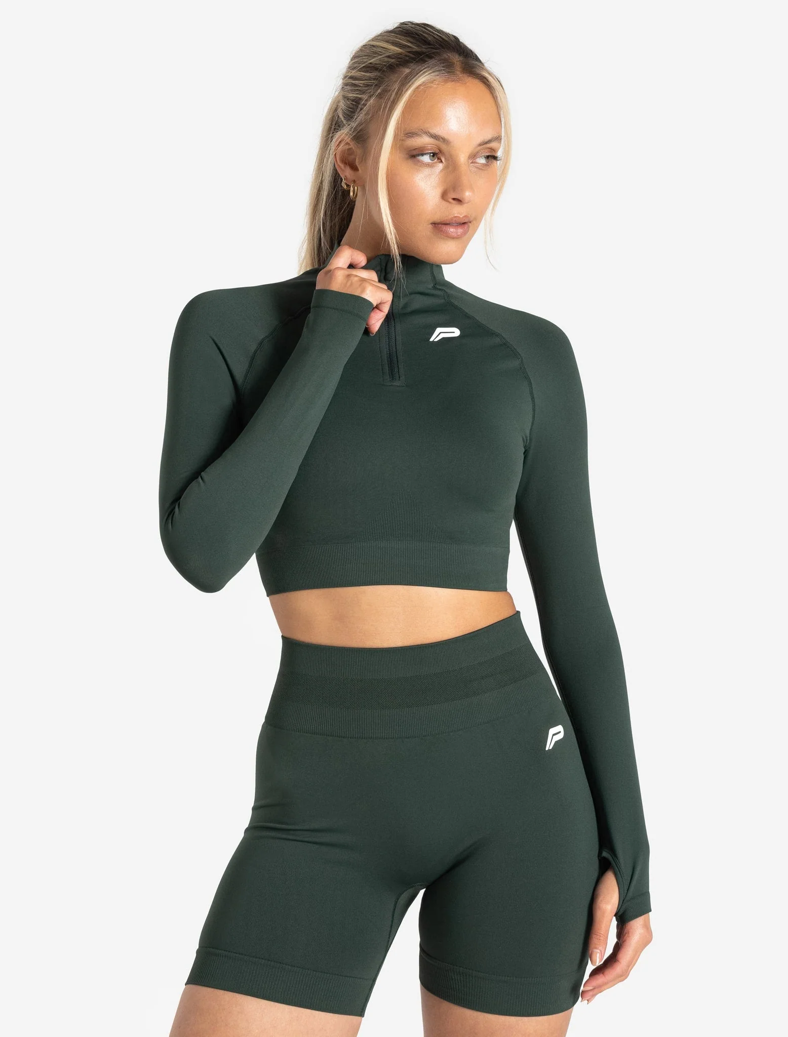 Scrunch Seamless Crop 1/2 Zip - Forest Green - Image 5